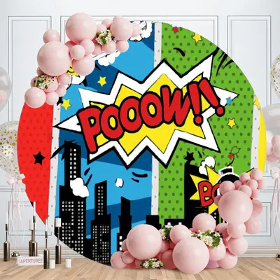 Aperturee Pooow Blue Green City Circle Happy Birthday Backdrop