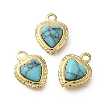 304 Stainless Steel Pave Synthetic Turquoise Charms