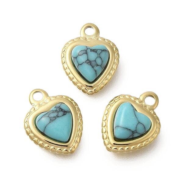 304 Stainless Steel Pave Synthetic Turquoise Charms