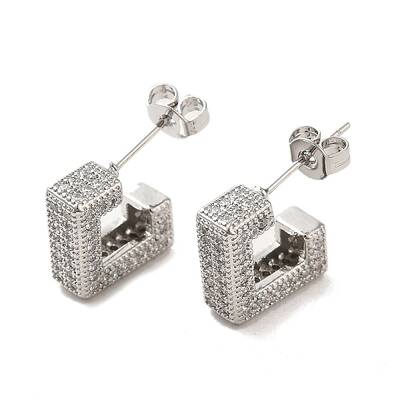Brass Micro Pave Clear Cubic Zirconia Stud Earrings for Women