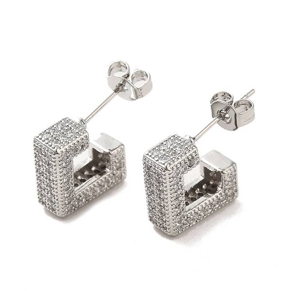 Brass Micro Pave Clear Cubic Zirconia Stud Earrings for Women