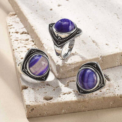 Natural Banded Agate Adjustable Rings