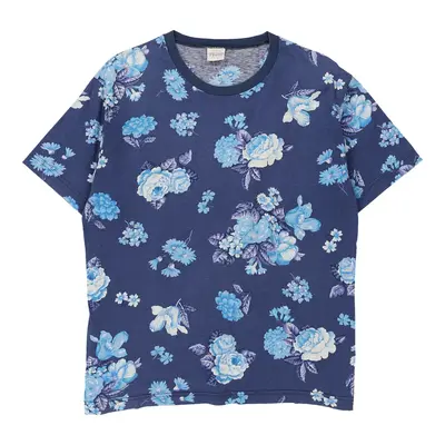 Benetton Floral T-Shirt - Small Blue Cotton | Size: small