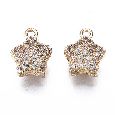 Hollow Brass Micro Pave Clear Cubic Zirconia Charms