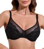 Women's Unlined Minimizer Bra Full Coverage Deep V Underwire Plus Size  Everyday Mesh Big Bust floral lace