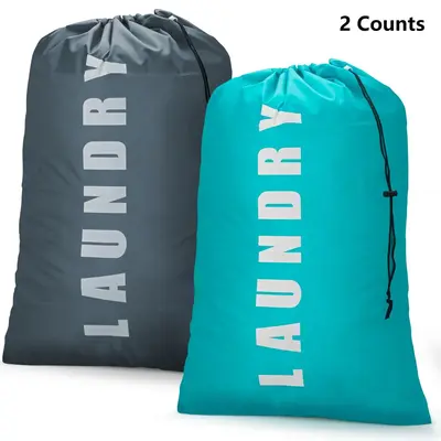 Random Color Drawstring Laundry Bag, 2 Counts Large Capacity Travel Organizing Wash Bag, Household Laundry Bag for Home & Out...