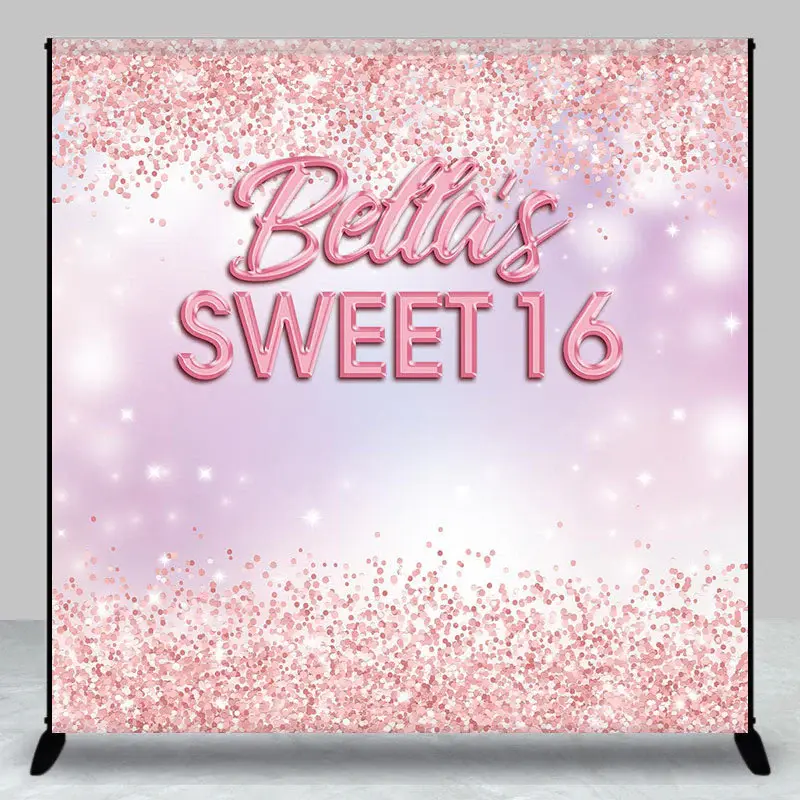 Custom Rose Gold Glitter Sweet 16 Birthday Backdrop