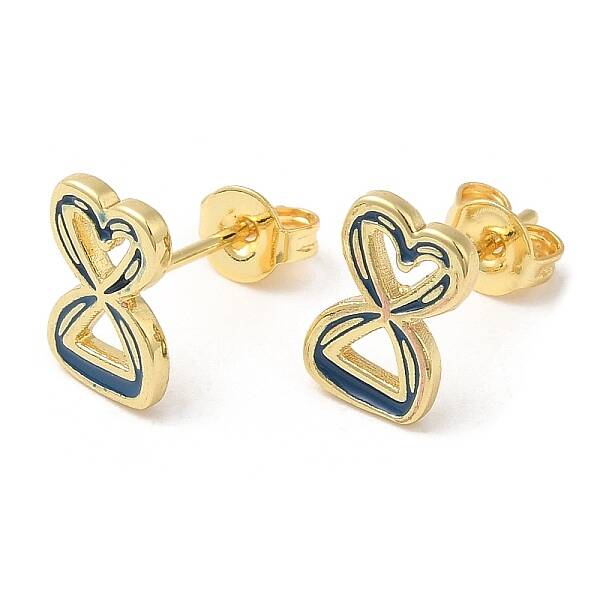 Rack Plating Brass Infinity Heart Stud Earrings with Enamel