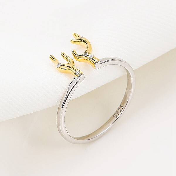 Antler Shape 925 Sterling Silver Micro Pave Cubic Zirconia Cuff Rings for Women