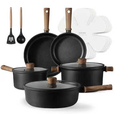 [Official] CAROTE 14pcs Nonstick Pots and Pans Cookware Set, Kitchen Cooking Sets with Frying Pan, Nonstick Design, Ideal for...