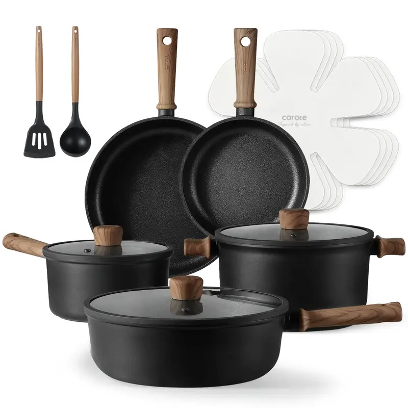 [Official] CAROTE 14pcs Nonstick Pots and Pans Cookware Set, Kitchen Cooking Sets with Frying Pan, Nonstick Design, Ideal for...