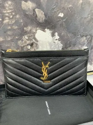 Pre-owned Saint Laurent leather Small Leather Goods Caviar Pouch