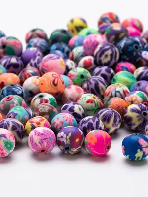 Cute Unique Colorful Flower Patterns Round Polymer Clay Beads, Colorful Beads for DIY Crafting Jewelry Accessory Making Suppl...