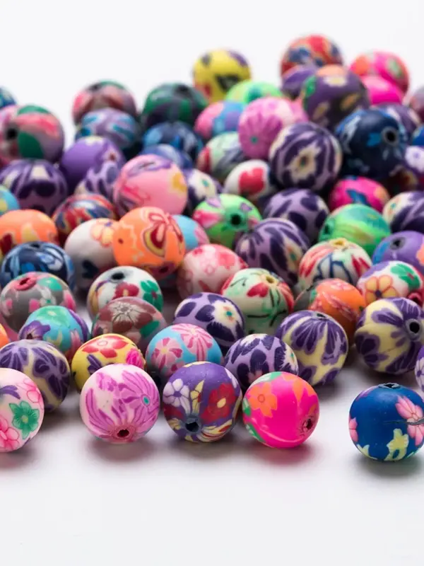 Cute Unique Colorful Flower Patterns Round Polymer Clay Beads, Colorful Beads for DIY Crafting Jewelry Accessory Making Suppl...