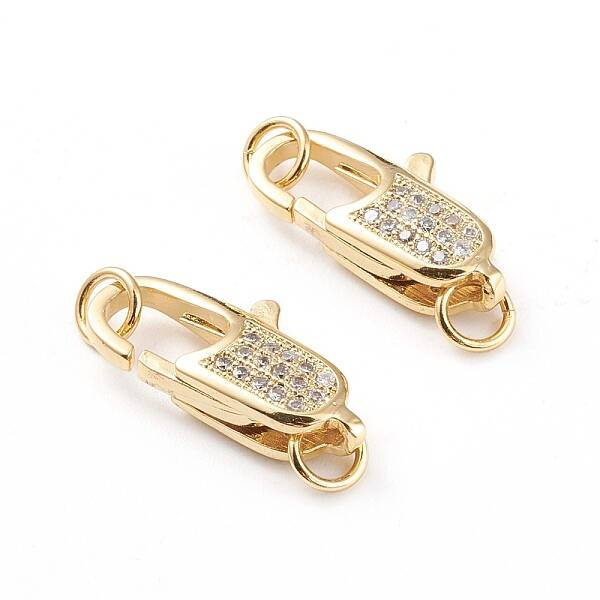 Brass Micro Pave Clear Cubic Zirconia Lobster Claw Clasp