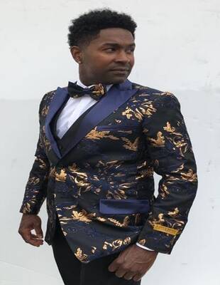 JEN1-26 KK784-4 Navy/Gold - Mens Wholesale Blazers