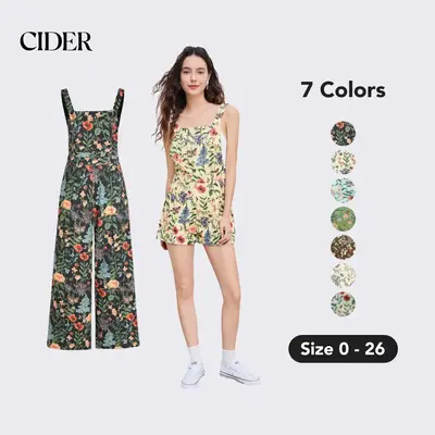 Cider Women's Lightweight Corduroy Floral Wide Leg Romper & Jumpsuits with Adjustable Button & Pockets, Casual Solid Sleevele...