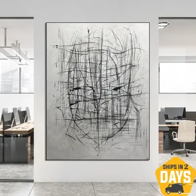 Black And White Oil Painting Abstract Modern Figurative Artwork Wall Hanging Decor for Living Room | ROTATION 64"x48&quo...