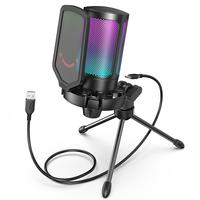 FIFINE A6V USB Gaming Microphone for PC PS5, Condenser Mic with Quick Mute, Gain Control, RGB Indicator, Tripod Stand, Pop Fi...