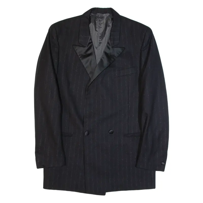 Vintage FREY COLLECTION Mens Blazer Jacket Black Wool 90s Striped L