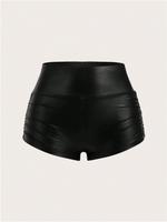 Women's Solid Color Stretch Shorts, Fashion Casual Minimalist Fitted PU Leather Shorts for Daily Outdoor Wear, Ladies Bottoms...