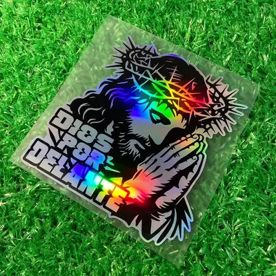 Jesus Pattern Car Sticker, Reflective Laser Waterproof Decal, Suitable for Motorcycle Fuel Tank Front Fairing Moto Helmet Box...