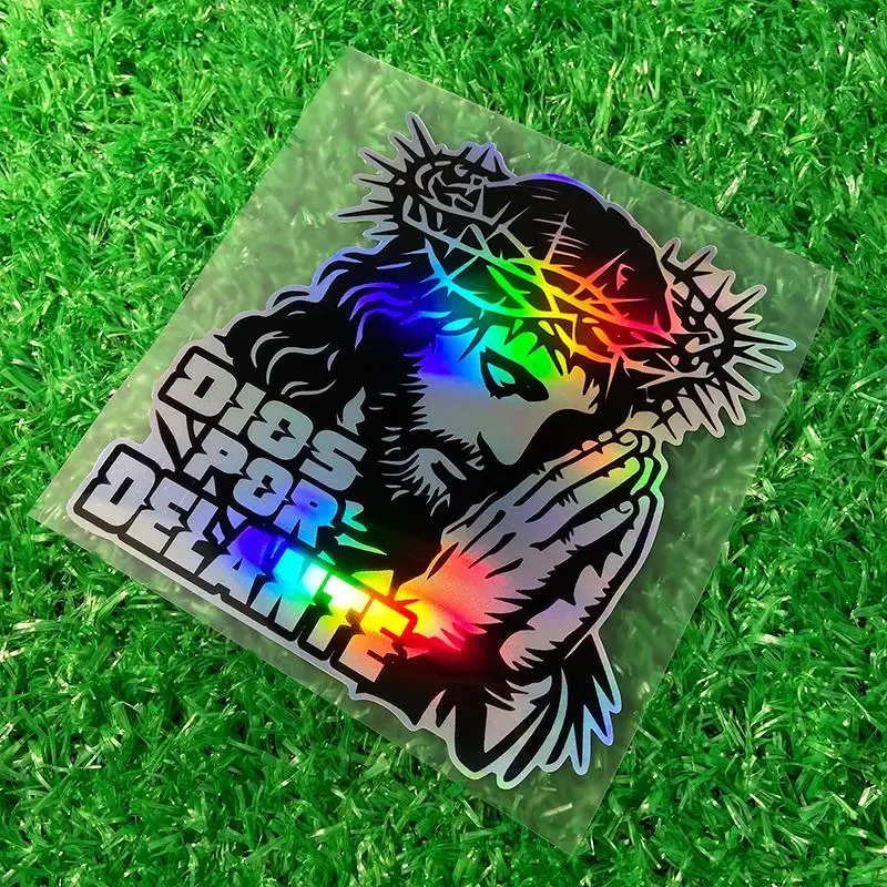 Jesus Pattern Car Sticker, Reflective Laser Waterproof Decal, Suitable for Motorcycle Fuel Tank Front Fairing Moto Helmet Box...