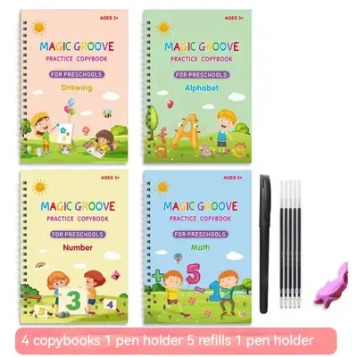 4pcs/pack Reusable Handwriting Practice Copybook Set  Improve Writing Skills with Comfy Tracing, Sight Words, Grooves, and Ma...