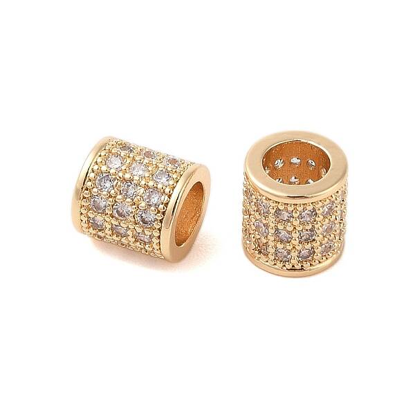 Brass Micro Pave Clear Cubic Zirconia European Beads