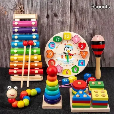 6 count/setSmall size wooden educational learning toys for boys and girls aged 3-6, Montessori toys(Bell and maraca,2 styles ...