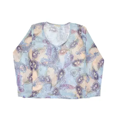 YOUR 6TH SENSE Mesh Paisley Top Blue Long Sleeve Womens XL