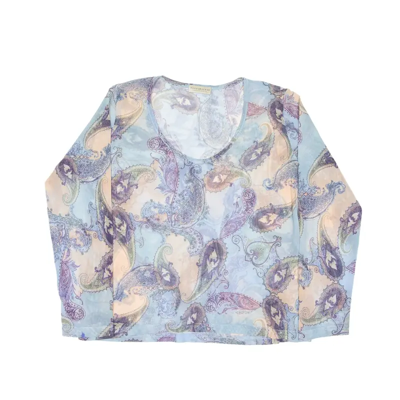 YOUR 6TH SENSE Mesh Paisley Top Blue Long Sleeve Womens XL
