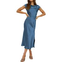 Women's Summer Satin Elegance Backless Twist Sleeves Midi Dress 2025 Sexy Cowl Neck Slit Cocktail Wedding Guest Dresses Elega...