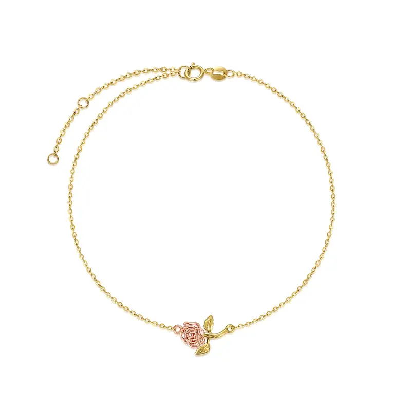 14K Two-Tone Rose Single Layer Anklet For Women