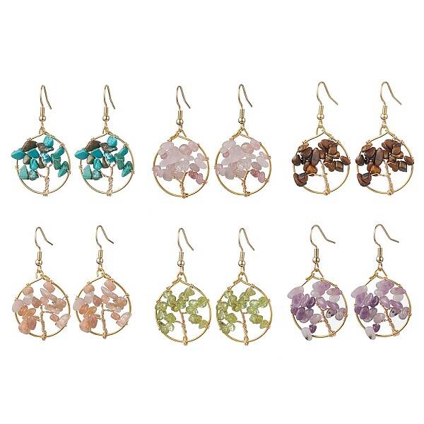 Natural Mixed Stone Chips Dangle Earrings