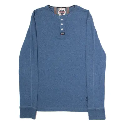 SUPERDRY Mens T-Shirt Blue Long Sleeve Button Neck L