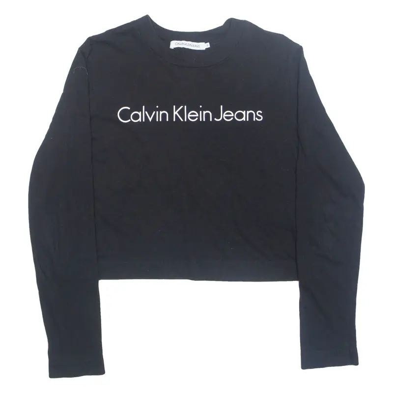 CALVIN KLEIN JEANS Cropped Womens T-Shirt Black Long Sleeve Crew Neck S
