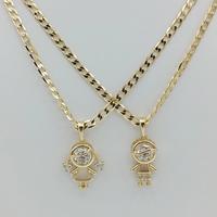 Thin Cuban chain with girl and boy pendant, unisex, trendy Cuban link, 14k gold plated, high quality