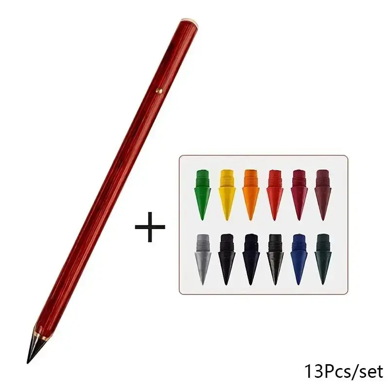 Wooden Timeless Pencils, 13pcs/set Infinite Writing Art Drawing Pen With 12 Tips, Replaceable Tips Office Supplies For Stude...