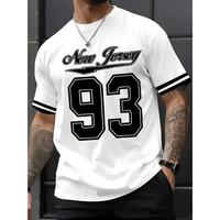 93 pattern printed men's casual T-shirt-round neck, short sleeve, polyester blended, machine washable-perfect choice for summ...