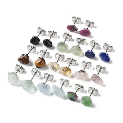 Raw Nuggets Natural Gemstone Stud Earrings