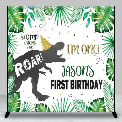 Stomp Dinosaur Leaves Custom 1st Birthday Backdrop