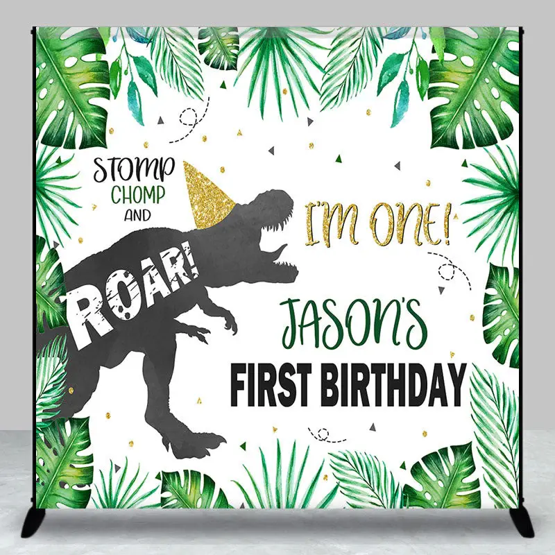 Stomp Dinosaur Leaves Custom 1st Birthday Backdrop