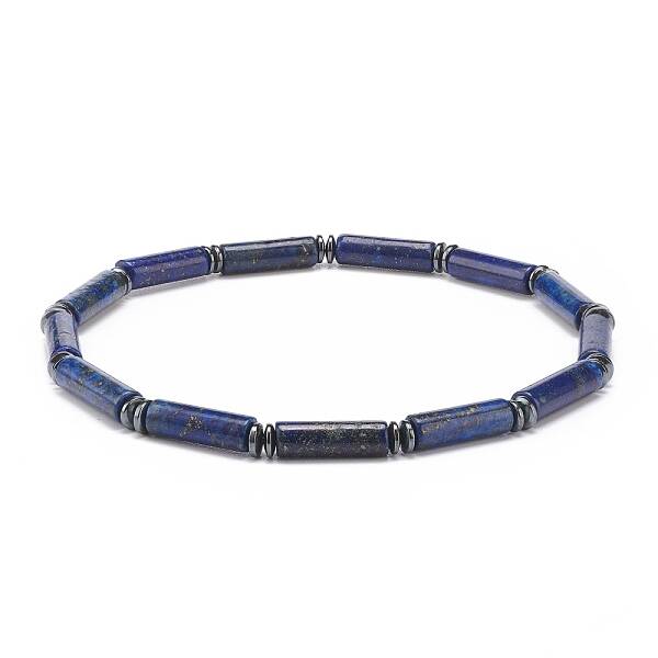 Natural Lapis Lazuli(Dyed) Column & Synthetic Hematite Stretch Bracelet