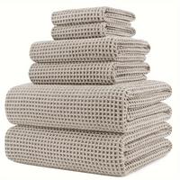 Highly Absorbent 6 Piece Microfiber Bath Towel Set Oversize 70 inch Lightweight Beige Soft Shower Towel Soft and Hand Waffle ...