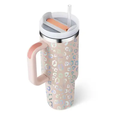 40 Oz Tumbler With Handle Straw Insulated, Stainless Steel Spill Proof Vacuum Coffee Cup Tumbler With Lid Tapered Mug Gifts F...