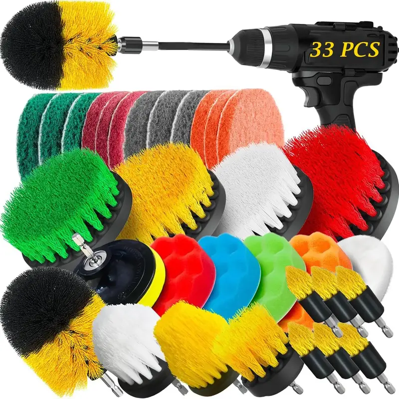 Drill Brush Attachment Set, Power Scrubber Cleaning Brush Tools Kit, Scrubbing Pads Sponges, Polishing Pads, Power Scrubber B...