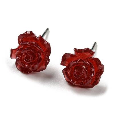 Resin Rose Flower Stud Earrings with 316 Stainless Steel Pins