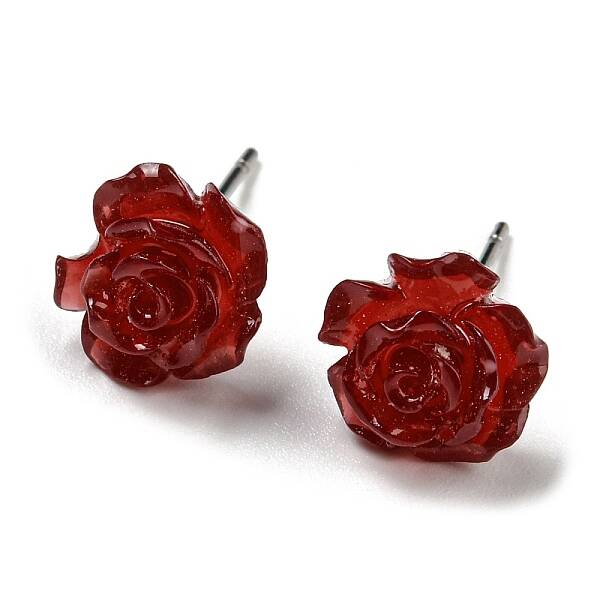 Resin Rose Flower Stud Earrings with 316 Stainless Steel Pins