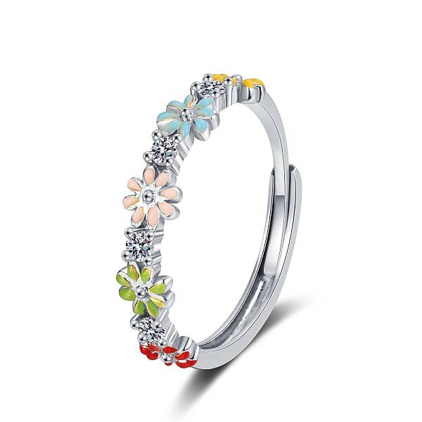 Adjustable Brass Micro Pave Cubic Zirconia Finger Rings for Women